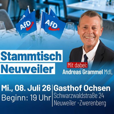 Event-Flyer AfD Stammtisch Neuweiler 08.07.2026