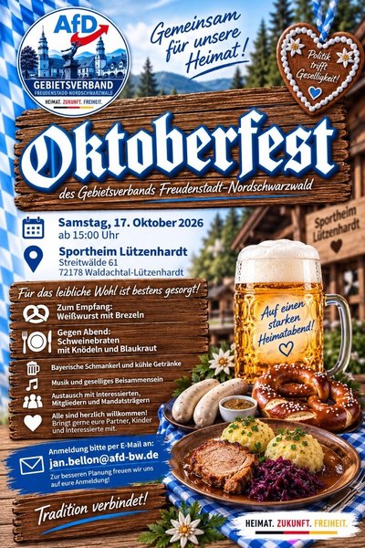 Event-Flyer Oktoberfest Gebietsverband Freudenstadt/Nordschwarzwald 17.10.2026